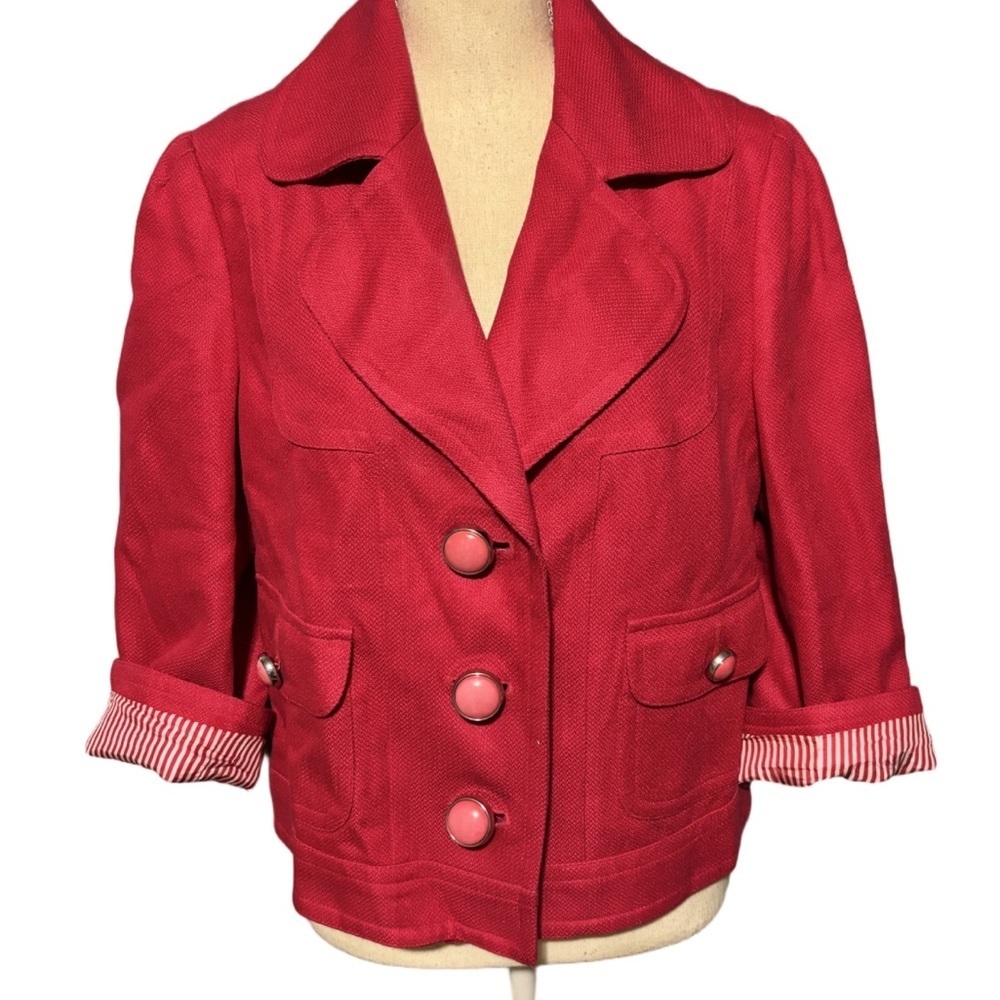 Vintage Nygard Red Linen Blazer Cropped Button Jacket Size 10 - Picture 2 of 15